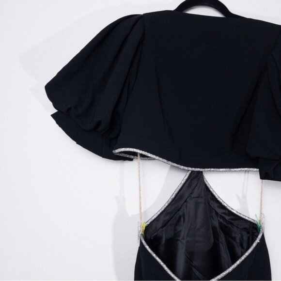 ALC Hazel Crystal Twist Cutout Mini Dress 12 Black Balloon Puff Sleeve Formal - Picture 13 of 16